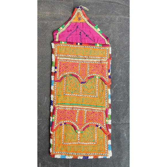 Kuchi Embroidered Pouch Wallet Central Asian Handmade Beaded Semi-Circle Motif - Picture 1 of 9